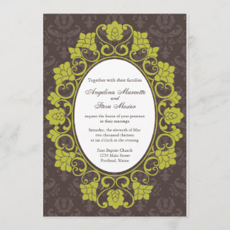 Brown und Chartreuse Blumendamasthochzeit laden Einladung