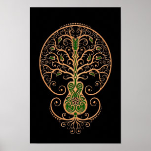 Brown und grüner Gitarren-Baum des Lebens auf Poster