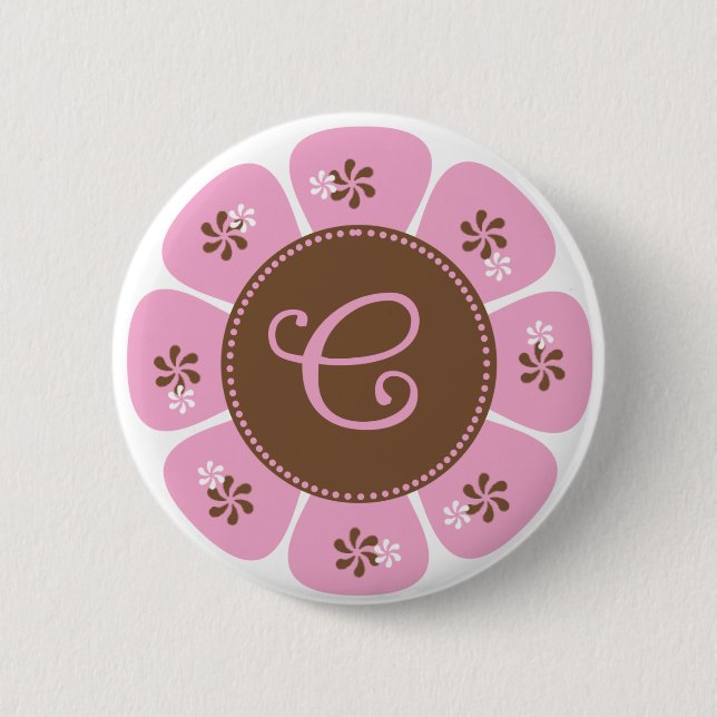 Brown und rosa Monogramm C Button (Vorderseite)