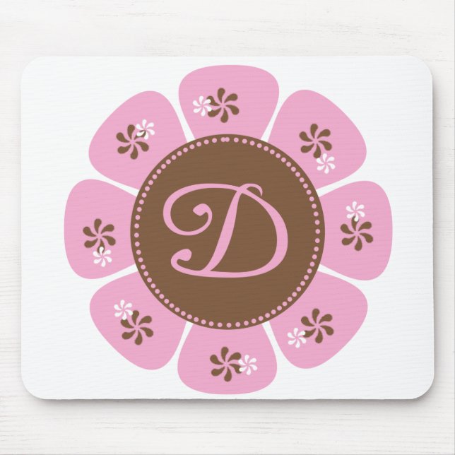 Brown und rosa Monogramm D Mousepad (Vorne)