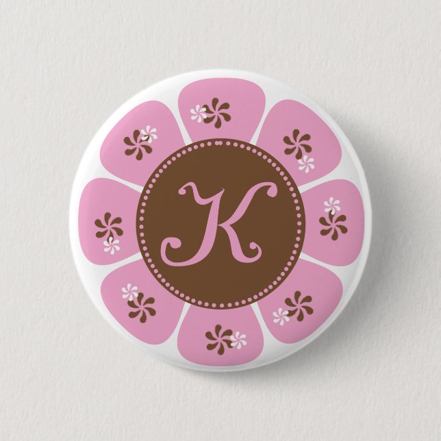 Brown und rosa Monogramm K Button (Vorderseite)