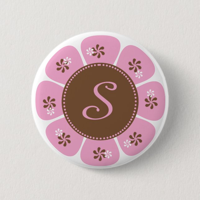 Brown und rosa Monogramm S Button (Vorderseite)
