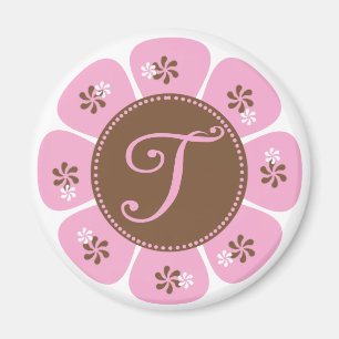Brown und rosa Monogramm T Magnet
