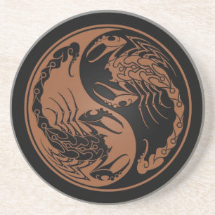 Brown und schwarze Yin Yang Skorpione Sandstein Untersetzer