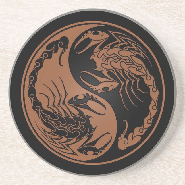 Brown und schwarze Yin Yang Skorpione Sandstein Untersetzer (Vorne)