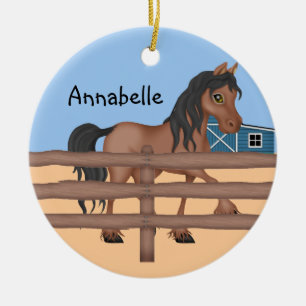 Brown und schwarzes Pferd auf einem Bauernhof Keramikornament