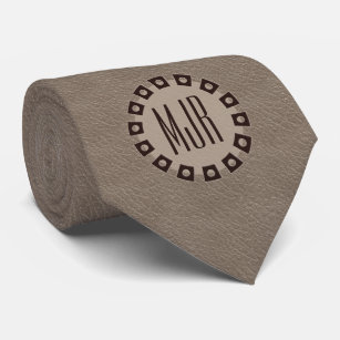 Brown- und Taupe-Leder-Druck mit Monogramm Krawatte
