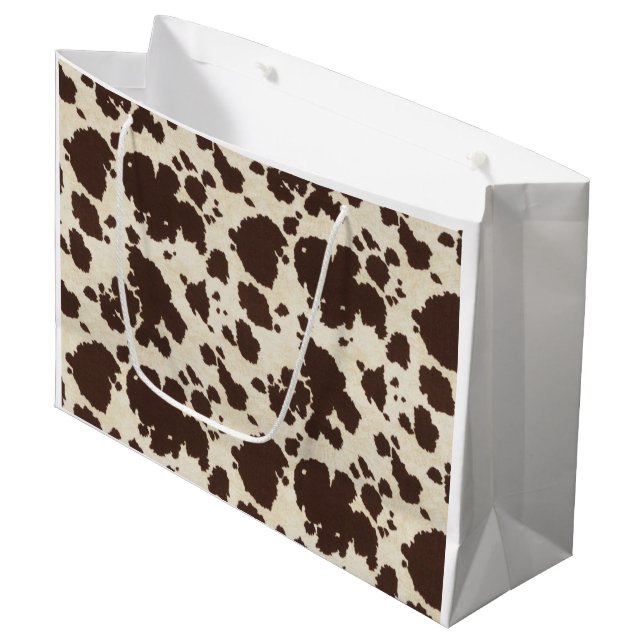 Brown und weiße cowprint Tasche Große Geschenktüte (Vorderseite Schrägansicht)