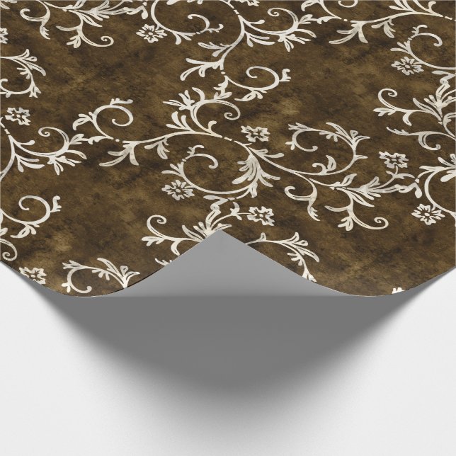Brown und weißer Damast Geschenkpapier (Ecke)