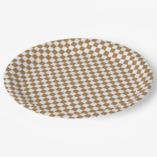 Brown und weißer Gingham kariert Pappteller