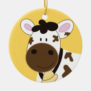 Brown und weißer Kuh-Bauernhof kundengebundene Keramikornament