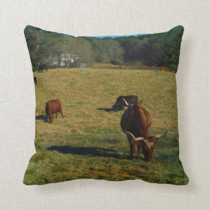 Brown und weißes Longhornvieh Kissen