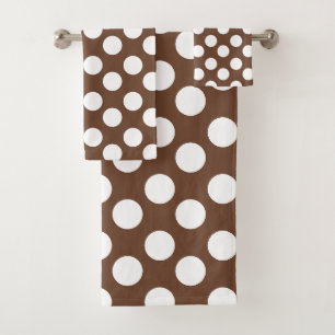 Brown und weißes Polka-Punkt-Bad-Tuch-Set Badhandtuch Set