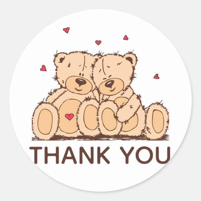 Brown Vielen Dank Cartoon Teddy Bear Wedding Liebe Runder Aufkleber (Vorderseite)