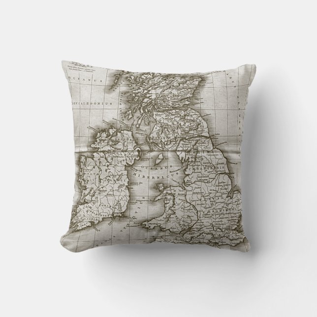 Brown Vieux Monde Antique Carte Coussin (Recto)