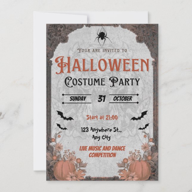 Brown Vintage Halloween Costume Party Invitation Einladung (Vorderseite)