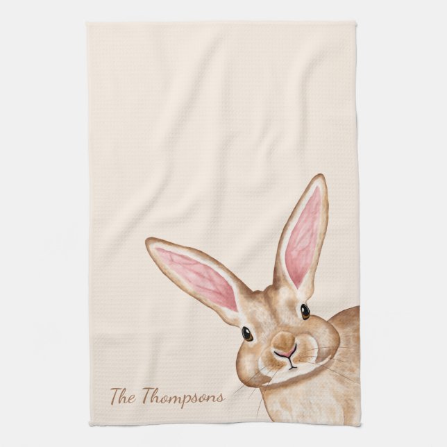 Brown Watercolor Bunny With Big Ears Cute Easter Geschirrtuch (Vertikal)