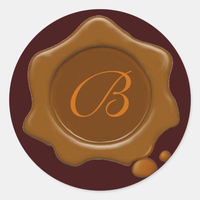 BROWN WAX SIEGEL Monogramm Runder Aufkleber (Vorderseite)