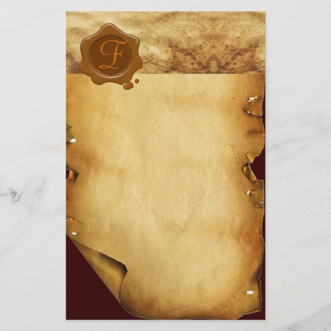 BROWN WAX SIEGEL PARCHMENT Monogramm Briefpapier (Vorderseite)
