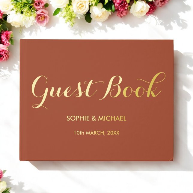 Brown Wedding Bride Groom Monogram Foil Guestbook Gästebuch (Von Creator hochgeladen)
