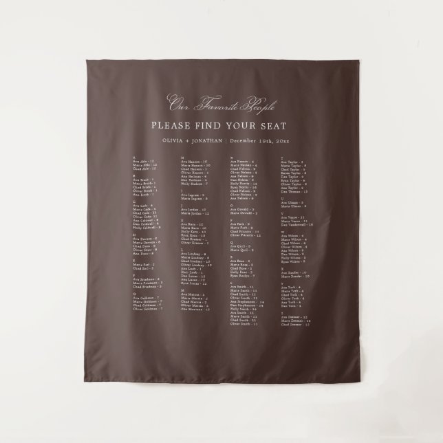 Brown Wedding Seating Chart Alphabetical Fabric Wandteppich (Vorderseite)