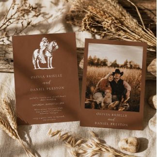 Brown Western Rustic Horse Country Photo Wedding Einladung