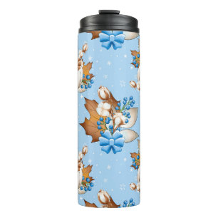 BROWN WHITE BLUE FALL PUMPKINS & BLÄTTER THERMOSBECHER