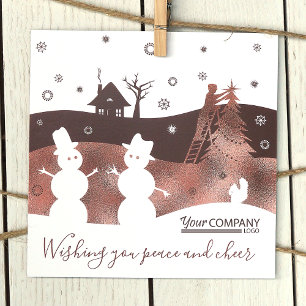 Brown, White, Bronze Snowmen Company Holiday Card Einladung