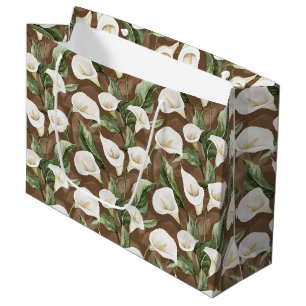 Brown White Calla Lily Floral Brautparty Große Geschenktüte