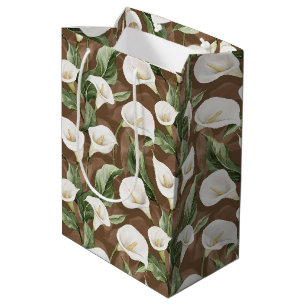 Brown White Calla Lily Floral Brautparty Mittlere Geschenktüte