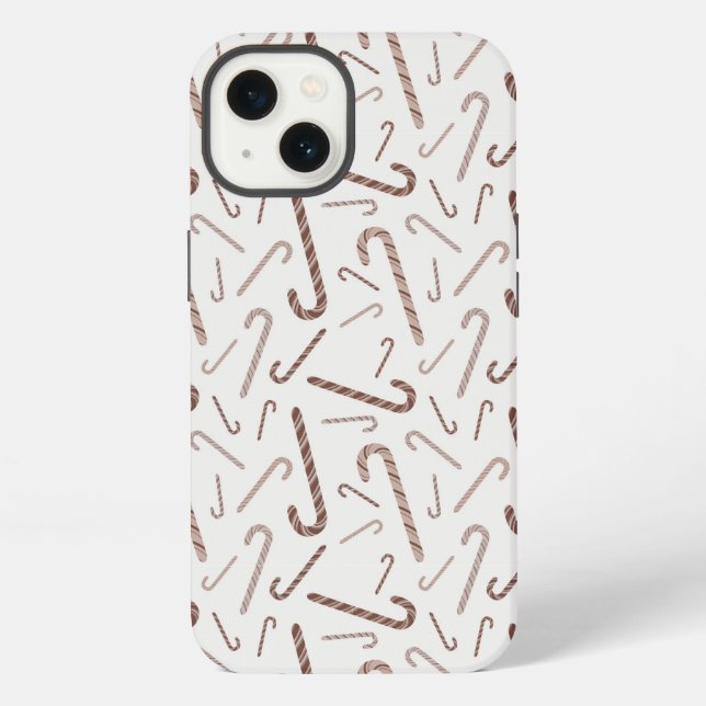 Brown & White Candy Cane Muster iPhone Hülle (Rückseite)