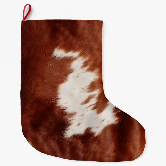 Brown White Cowhid Großer Weihnachtsstrumpf (Vorderseite)