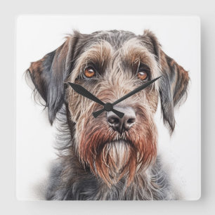BROWN & WHITE DEUTSCHES DRAHTHAAR POINTER DOG QUADRATISCHE WANDUHR