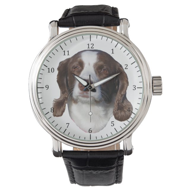 Brown & White Dog Uhr (Vorderseite)