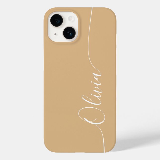 Brown White Elegant Calligrafy Script Name Case-Mate iPhone 14 Hülle (Rückseite)