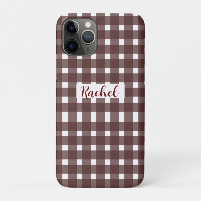 Brown White Gingham Personalisiert Case-Mate iPhone Hülle (Rückseite)