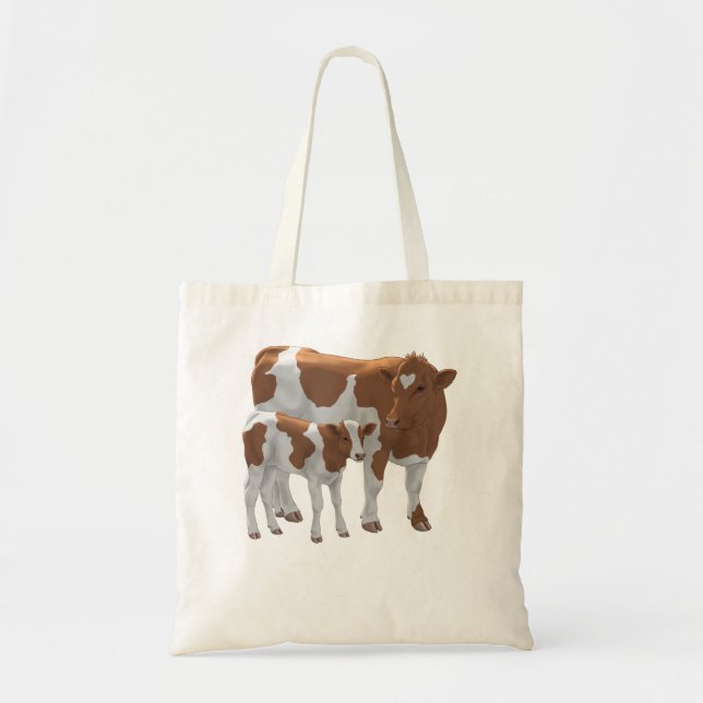 Brown & White Guernsey Kuh & Niedlich Calf Cattle  Tragetasche (Vorne)