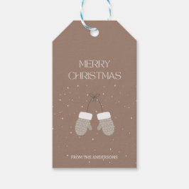 Brown White Modern Playful Christmas Mitten Geschenkanhänger