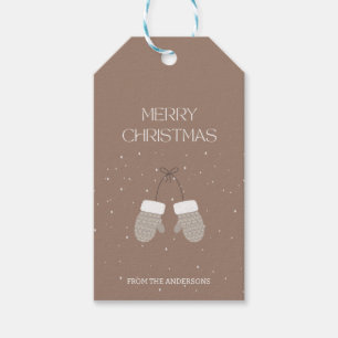 Brown White Modern Playful Christmas Mitten Geschenkanhänger