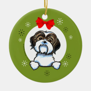Brown White Shih Tzu Christmas Classic Keramikornament