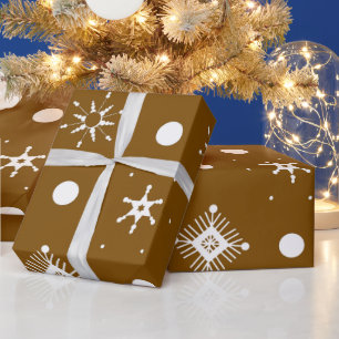 Brown White Snowflakes Pattern Geschenkpapier