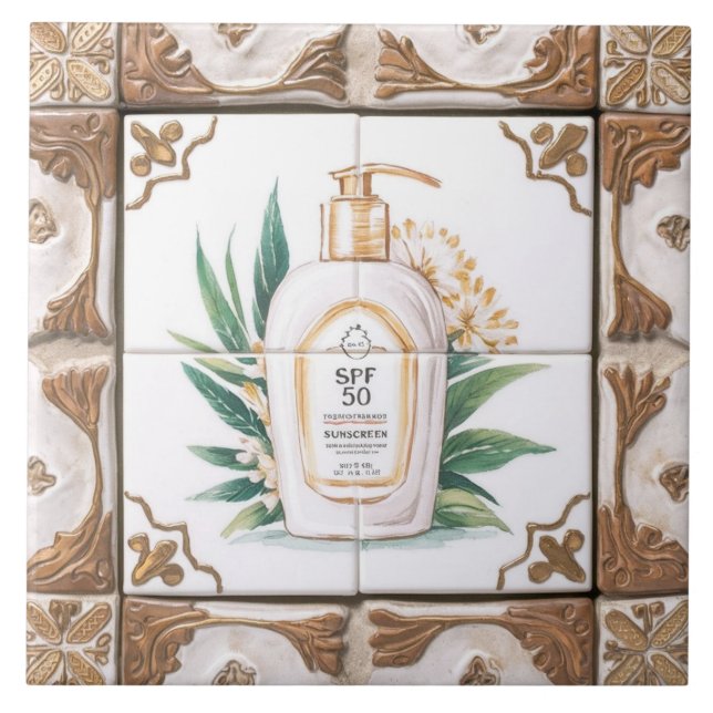 Brown White SPF 50 Sunscreen Beach House Badezimme Fliese (Vorderseite)