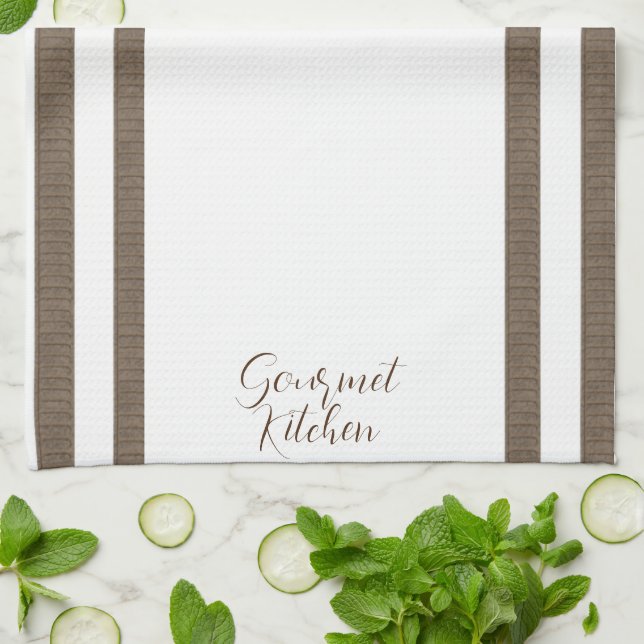 Brown White Strip Küche Handtuchhandtuch Gourmet Geschirrtuch (Gefaltet)