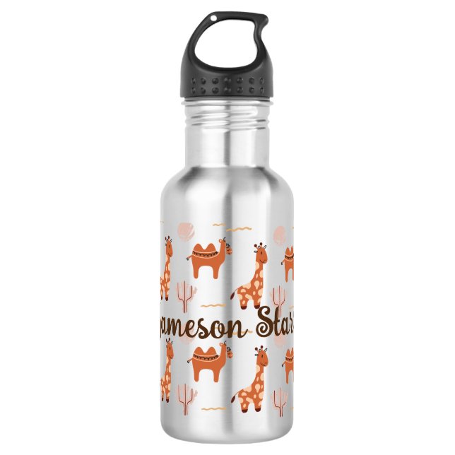 Brown White Toy Animal Cactus Camel Llama Edelstahlflasche (Vorderseite)