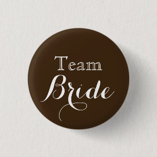 Brown White Wedding Team Bride Button
