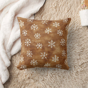 Brown White Winter Snowflakes Weihnachten Kissen