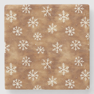 Brown White Winter Snowflakes Weihnachten Steinuntersetzer