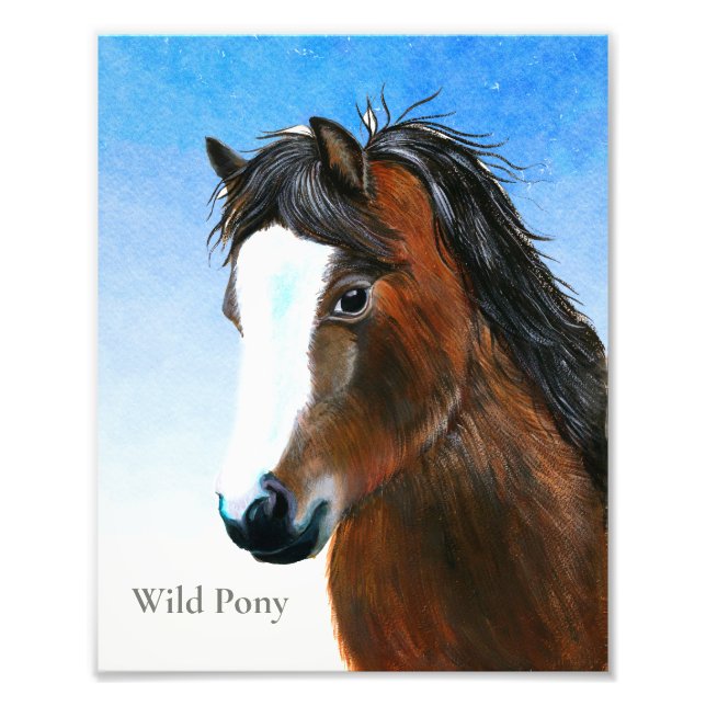 Brown Wild Pony Wassercolor Malerei Fotodruck (Vorne)