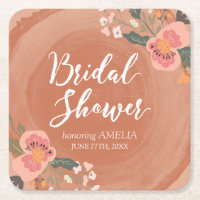 Brown Wood Rustic Floral Brautparty Square