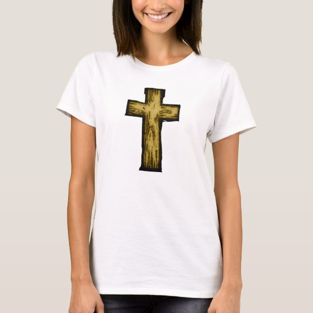 Brown Wooden Cross Symbol des Glaubens und der Hof T-Shirt (Vorderseite)